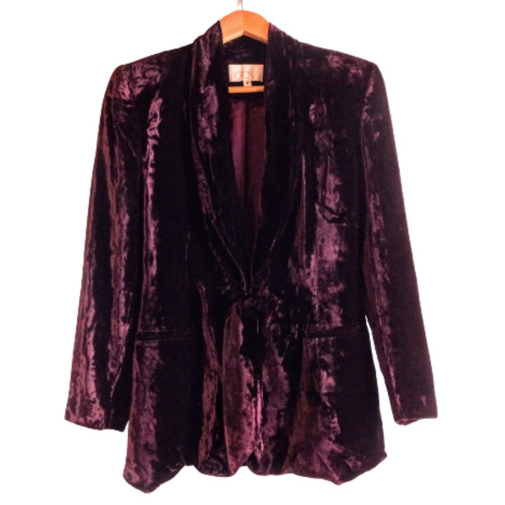 Vintage Cache Merlot Crushed Velvet Belted Jacket